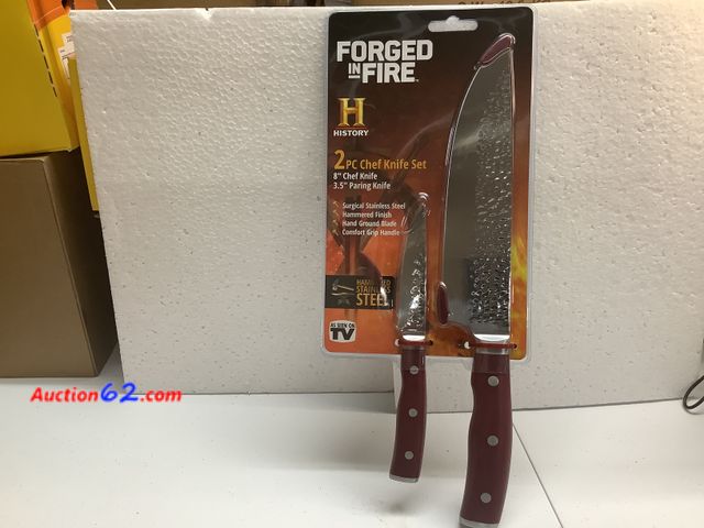 Lot 44-6006f - 2PC Chef Knife Set, 8” Chef Knife &amp; 3.5”  Paring Knife, “FORGED IN FIRE” As seen on TV, History Channel. Surgical Stainless Steel, Hamme...