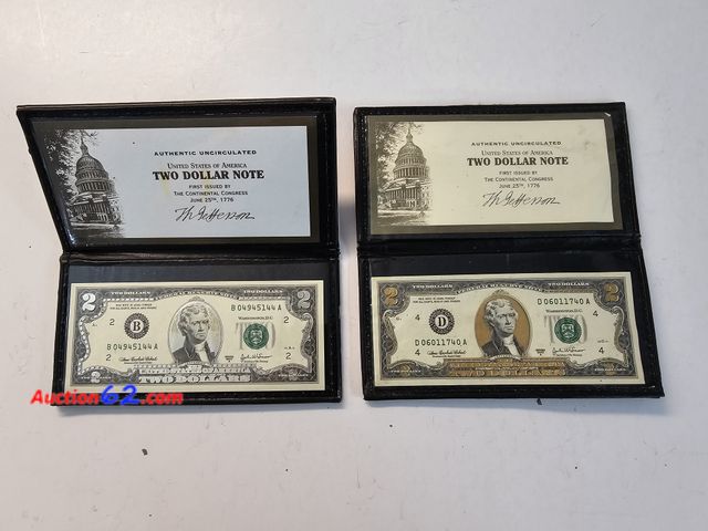 Lot 44-8324v - TWO (2) GOLD PLATED ENHANCED $2 BILLS FROM THE WORLD RESERVE MONETARY EXCHANGE.-NT