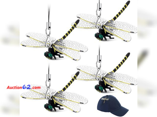 Lot 44-2628f - Qualirey 4pcs Dragonfly Hat Clip 2.2inch Realistic Dragonfly Clip with Hook Attach to Backpack Hat Keychain for Indoor Yard Garden Plant Dec...