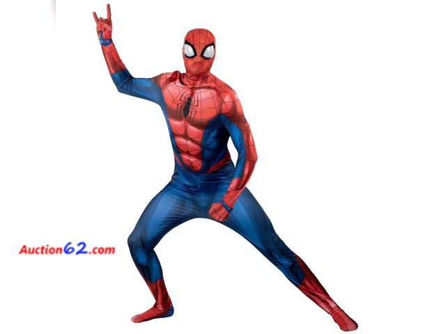 Lot 44-5600M - MARVEL Spider-Man Official Adult Deluxe Zentai Halloween Costume - Stretch Spandex with Hidden Zippers and Wrist Slits (L) Appears New, A ba...