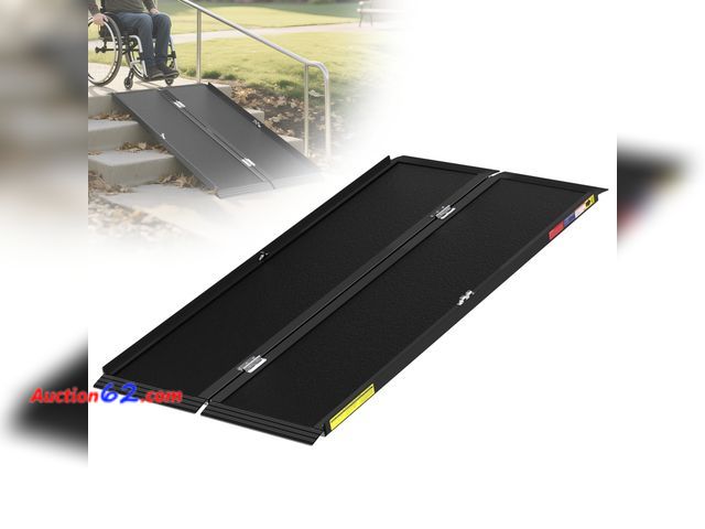 Lot 44-563e - $199.99 Retail price - 5FT Folding Handicap Wheelchair Ramp with Quick-Lock for Home Steps, Black Not Tested See All Photo's Appears New, A ...