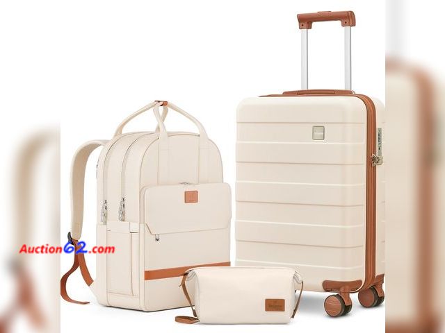 Lot 44-7485g - imiomo hard shell 20 inch carry on luggage 3 piece set with travel backpack, lightweight hardside carry on suitcase with spinner wheels and ...