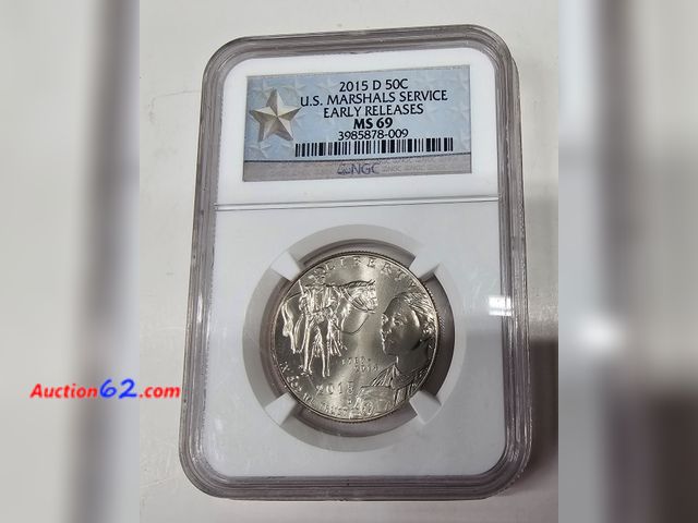 Lot 44-8324b - 2015 D U.S. MARSHALS SERVICE CLAD HALF DOLLAR GRADED EARLY RELEASES MS69 (MINT STATE) BY NGC. 1 POINT SHY OF A PERFECT COIN! MINTED IN DENVE...