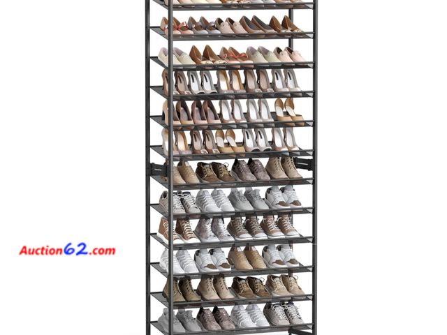 Lot 44-926w - Retail value $100- SONGMICS Shoe Rack, 12-Tier Shoe Organizer, Metal Shoe Storage for Garage, Entryway, Set of 2 6 Appears New, A basic insp...