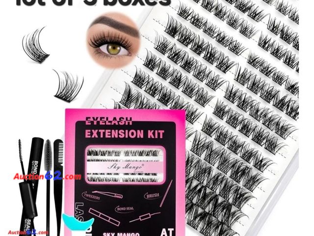 Lot 44-6557q - Lot of 5 SKY MANGO DIY Lash Extension Kits 30D Curl 8-16mm 280 pcs Wispy Individual Eyelashes Cluster with Lash Bond and Seal, Lash Tweezers...