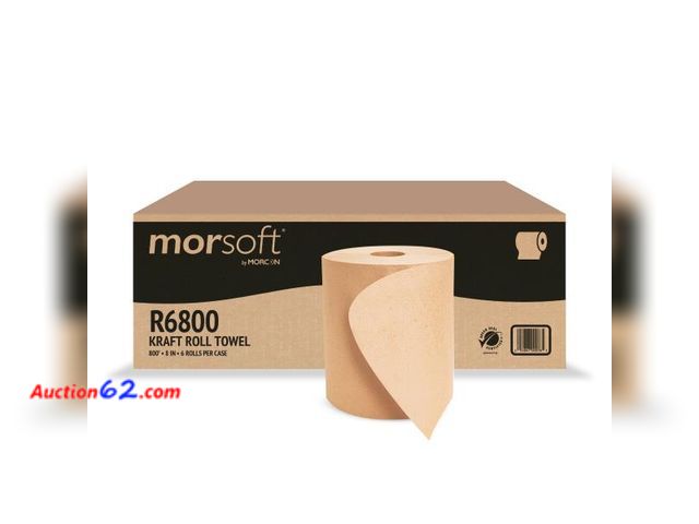 Lot 44-104b - Morsoft by Morcon Paper R6800 Universal Hardwound Roll Towels, 100% Recycled Fibers, 6 Rolls X 800 ft Brown Paper Towels - 1. Appears New, A...