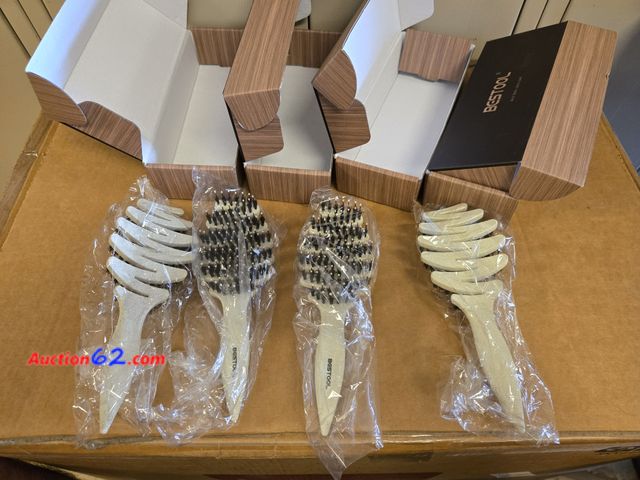 Lot 44-6553q - Lot of 4 BESTOOL Hair Brushes, Eco-friendly Wheat Straw Paddle Vented Boar &amp; Nylon Bristle Hairbrush for Blow Out No-pain Detangler Brus...