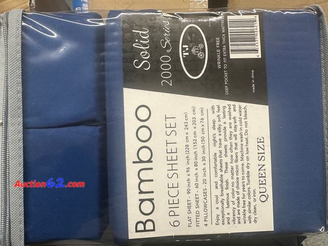 Lot 44-6112w - Set of QUEEN BAMBOO SHEETS 1 flat, 1 deep pocket fitted 4 pillow cases. See photos. Not Tested Never Opened, Factory Sealed