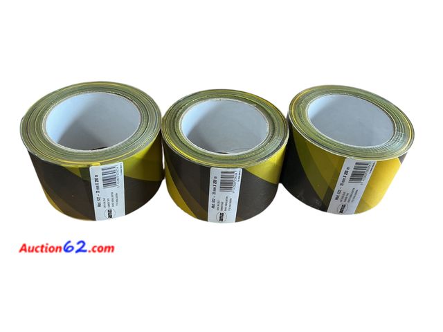 Lot 44-9108o - Lot of (3) Amig - Black &amp; Yellow Hazard Tape | 656 ft x 2.75 in | Non-Adhesive Barrier Tape | Durable for Indoor &amp; Outdoor Use | Hig...