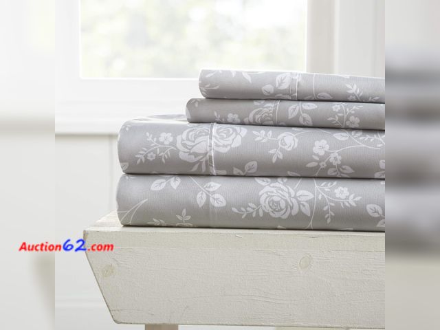 Lot 44-4007w - Queen Ultra Soft Rose Gray Pattern 4 Piece Bed Sheet Set Appears New, A basic inspection has been given to this item. Sold AS-IS. See All Ph...