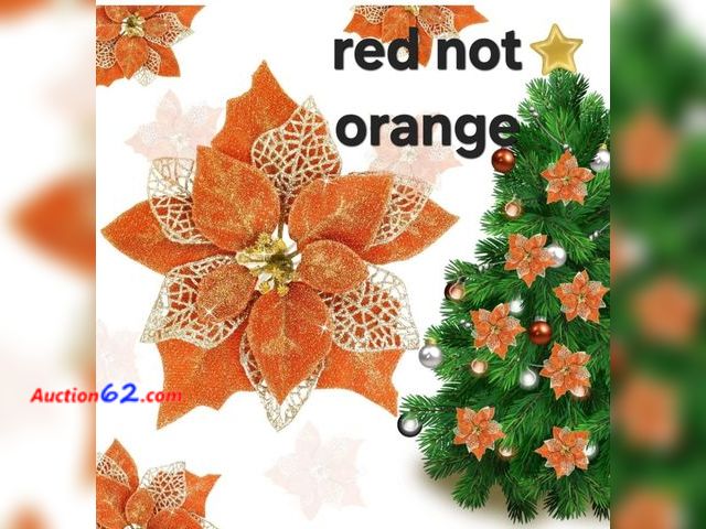 Lot 44-6515t - Jim's Cabin Artificial Flowers Pack of 12 Glitter Poinsettias for Christmas Tree Ornaments Butterfly Christmas Gold Decorations （Red） Appear...