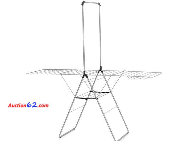 Lot 44-525t - Retail value- $119- Brabantia HangOn Laundry Drying Rack with Garment Rail (82ft / Metallic Gray) Compact, Foldaway, Adjustable Indoor Stain...