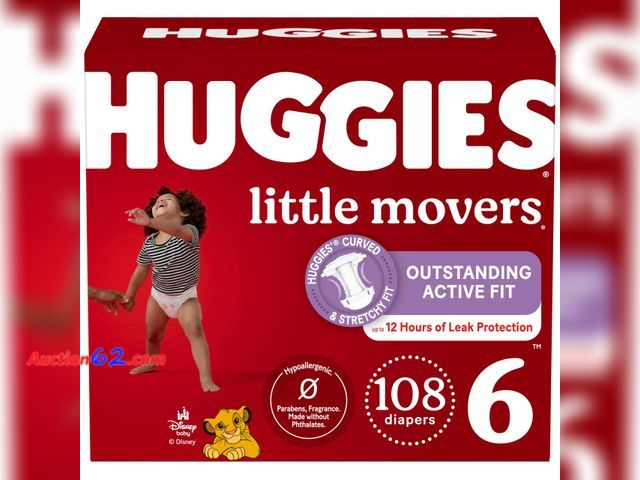 Lot 44-860 - Minor tear to 1 package. Huggies Size 6 Diapers, Little Movers Baby Diapers, Size 6 (35+ lbs), 108 Count (2 Packs of 54), Packaging May Vary...