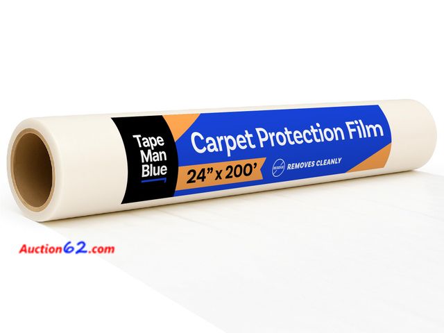 Lot 44-218 - TapeManBlue Carpet Protection Film 24" x 200' roll, Self Adhesive Plastic Carpet Protector Film with Clean Removal &amp; Easy Unwind, Durabl...