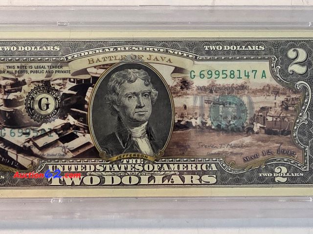 Lot 44-8309g - *VERY NEAT*" BATTLE OF JAVA (MAR 12, 1942) WWII BATTLES" COMMEMORATIVE UNCIRCULATED TWO (2) DOLLAR BILL IN A PROTECTIVE HOLDER. - NT
