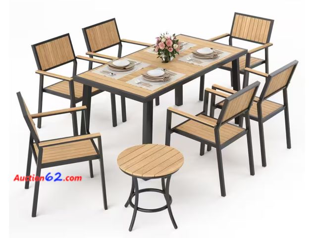 Lot 44-15b - Lot of (6) Chairs ONLY- Part of - Retail value $740- 8-Piece Aluminum Outdoor Patio Dining Set with Rectangle Table, Small Side Table and 6-...