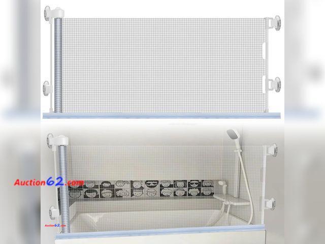 Lot 44-9000f - Retail of $59- Lot of (1) ACEXT Retractable Baby Gate with Clear &amp; Locked Design. Bathtub Splash Guard/ Baby Gate 2-in-1, can be used as...