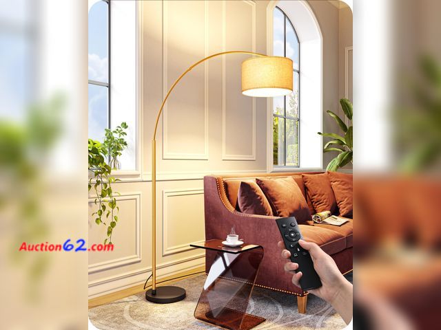 Lot 44-2535w - $99.99 Retail price - EDISHINE 78.3" Gold Arched Floor Lamp with Remote, Mid Century Modern Reading Light Over Chair, Tall Arc Standing Lamp...