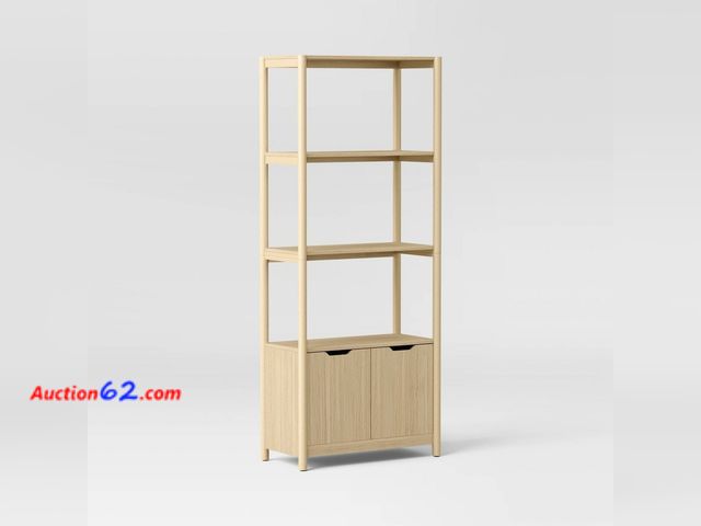 Lot 44-763a - $175 Retail price - 72.25" Scandi Bookcase with Three Shelves and Cabinet Storage Natural - Room Essentials™ See All Photo's Not Tested Appe...