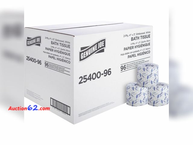 Lot 44-158j - Genuine Joe Standard Bath Tissue, 3" x 4", 2-Ply, 400 Sheets/Roll, 96 Count Appears New, A basic inspection has been given to this item. Sol...
