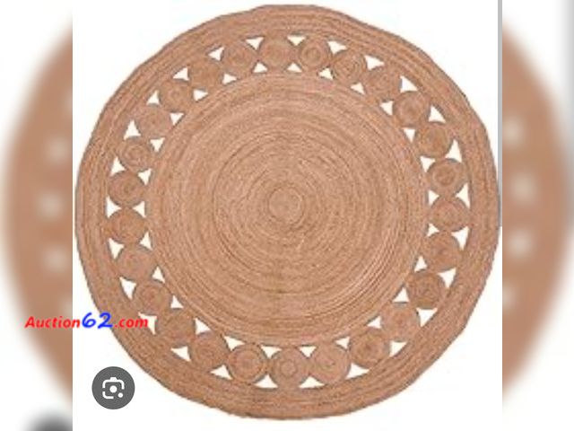 Lot 44-6625g - Chouhan Rug Natural Jute Scalloped Area Rug Handwoven Boho Indoor Farmhouse Braided Rug (Natural - R2, 2x2 - Round) Appears New, A basic ins...
