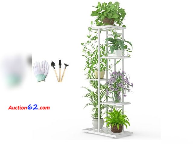 Lot 44-6525g - 5 Tier Potted Plant Stand Indoor with Gardening Tools and Gloves, Upgraded Corner Tall Metal Plant Shelf Organizer Outdoor, Multiple Flower ...