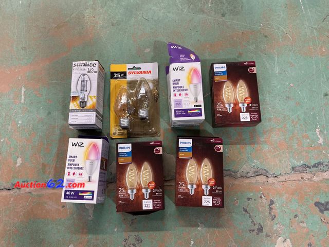 Lot 44-924 - Sunlite, Sylvania, Wiz, Philips Light Bulbs - Mixed Lot Not Tested E-Commerce Return, A basic inspection has been given to this item. Sold A...