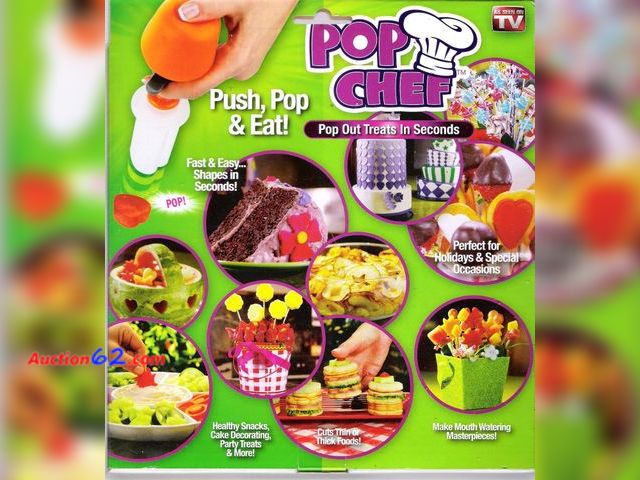 Lot 44-3009g - NEW - Push, Pop, and Eat! Fast and easy, the Pop Chef creates shapes from your favourite foods in seconds. 
It's perfect for holidays and ot...