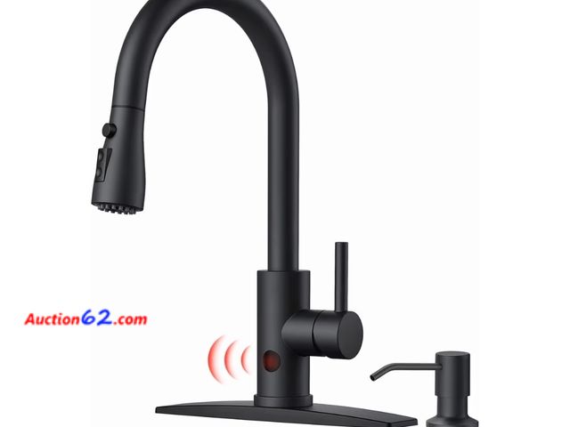 Lot 44-6528r - FORIOUS Black Touchless Kitchen Faucet with Soap Dispenser, Hands-Free, Smart Motion Sensor, Contemporary Bar Sink Faucet with Pull Down Spr...