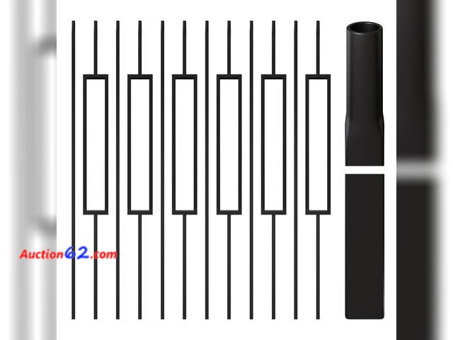 Lot 44-183 - Sidasu 12-Pack Black Wrought Iron Balusters 44 x 1/2 Inch Stair Spindles for Interior Staircase Railing 6 Rectangular &amp; 6 Straight Hollo...
