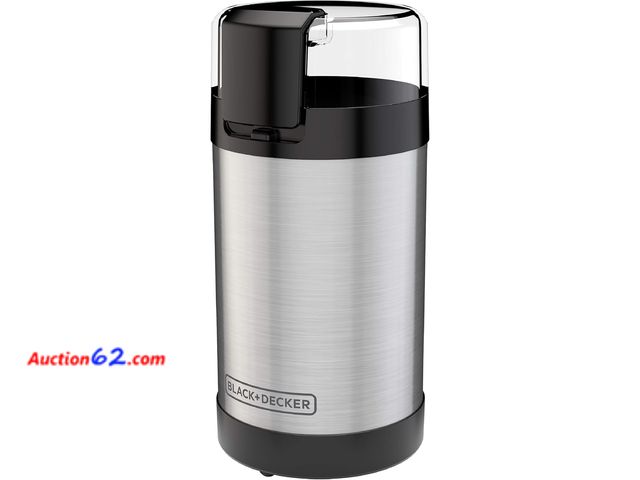 Lot 44-5295g - BLACK+DECKER One Touch Coffee Grinder, 2/3 Cup Coffee Bean Capacity, Spice Grinder, One Touch Push-Button Control -150 Watts -Stainless Stee...
