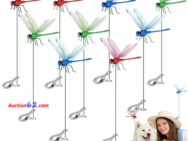 Lot 44-1562e - 12 Pack Dragonfly Clips,3D Fake Dragonflies, Humming Bird Stakes, Plastics Dragonfly for Garden Stakes Decor Yard Ornaments,Deer and Horse,F...