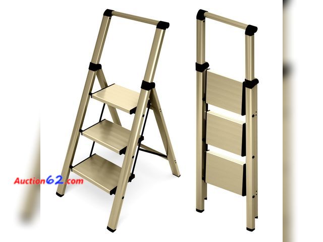 Lot 44-1517o - HillhutApex 3 Step Foldable Aluminum Step Ladder with Handgrip, Anti-Slip Pedal, 330 lbs Capacity, Lightweight &amp; Portable for Home, Kitc...