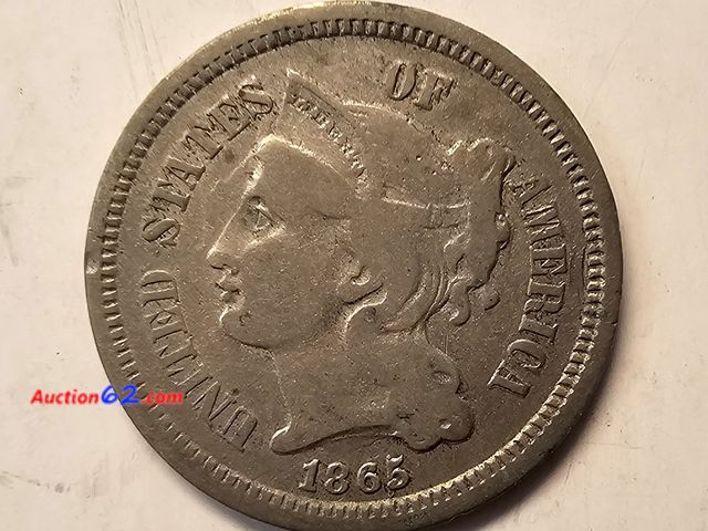 Lot 44-8373u - 1865 THREE CENT NICKEL. MINTED IN PHILADELPHIA.-NT
