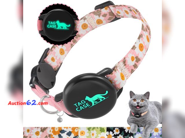Lot 44-4036a - Lot of (2) Apple Airtag Cat Collar with Breakaway Buckle and Airtag Holder - Lightweight Reflective Cat GPS Tracker Air Tag Collar with Bell...