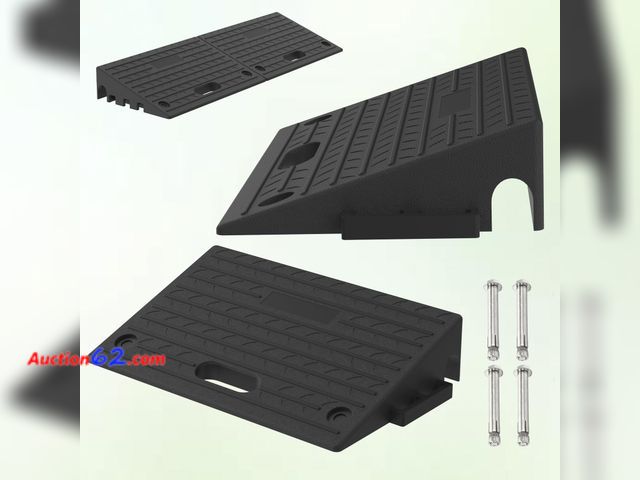 Lot 44-245m - Rubber Threshold Ramp with A Handle, Wheelchair Door Ramp 5.0 Inch Rise for Cars/Scooters/Walkers/Doorway/Home Steps/Driveway (2PCS, 2200LBs...