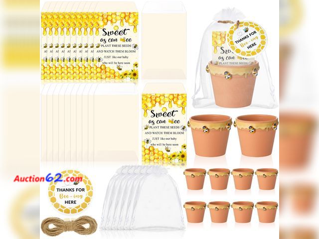 Lot 44-2838e - Ctosree 50 Sets Sweet As Can Bee Baby Shower Favors for Guests Honeybee Seed Packets Bulk Include Self Adhesive Seed Packets Flowerpot Thank...