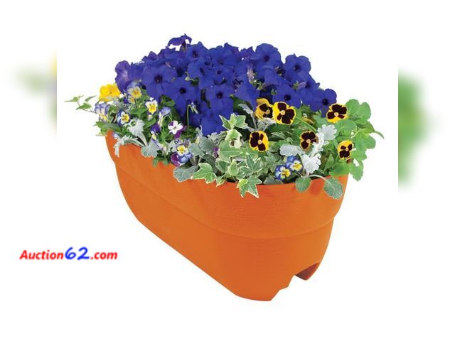 Lot 44-1600b - EMSCO Group Bloomers Railing Planter with Drainage Holes – 24" Weatherproof Resin Planter – Terracotta - • Designed to fit traditional 2"x1"...