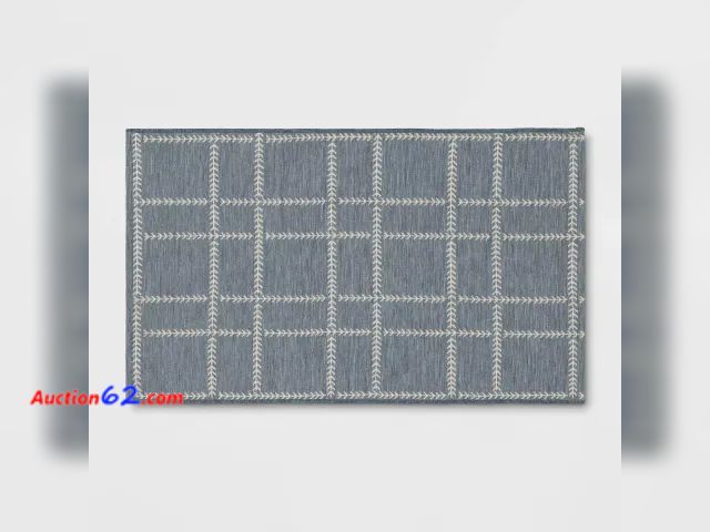 Lot 44-175p - 30” X 50” Stitched Grid Woven Outdoor Area Rug Slate Blue - Threshold™ designed with Studio McGee Appears New, A basic inspection has been g...