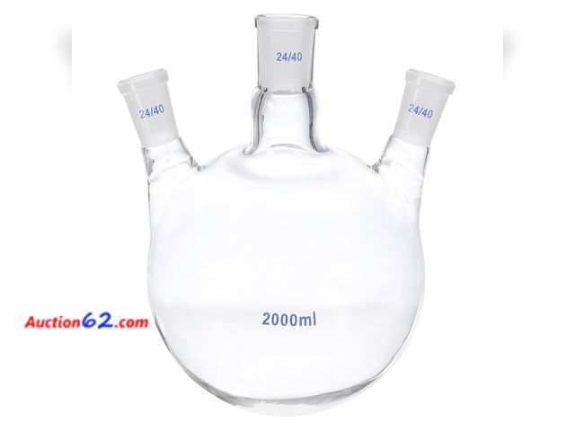 Lot 44-1866 - PATIKIL 2000ml Boiling Flask, 3.3 Borosilicate Glass 3 Neck Round Bottom Flask Heavy Wall with 24/40 Standard Taper Outer Joint for Laborato...