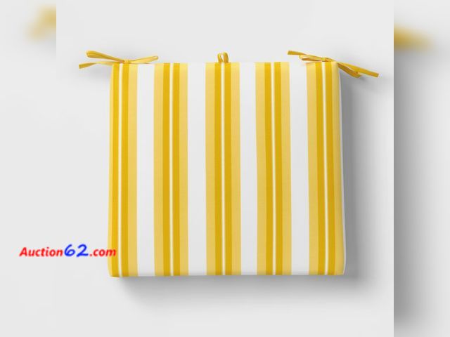 Lot 44-231p - Retail of $25- 20"x18" Printed DuraSeason Fabric™ Sunrise Stripe Outdoor Chair Seat Cushion Yellow - Threshold™ Appears New, A basic inspect...