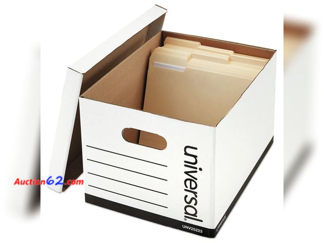 Lot 44-292p - Universal 9523001 12 in. x 15 in. x 10 in. Letter/Legal Files Basic-Duty Economy Record Storage Boxes - White (10/Carton) Appears New, A bas...