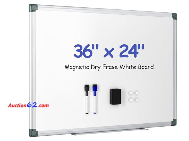 Lot 44-1984e - Magnetic White Board for Wall, 36" x 24" Dry Erase Board Kit with 2 Magnetic Dry Erase Markers, 4 Magnets, Eraser, Pen Tray &amp; Mounting K...