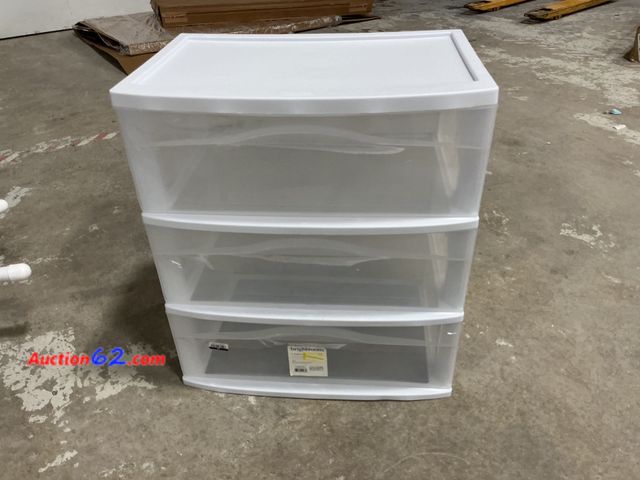 Lot 44-1639w - Brightroom 3-Drawer Storage Tower - Clear, White Frame See All Photo's Not Tested E-Commerce Return, A basic inspection has been given to th...