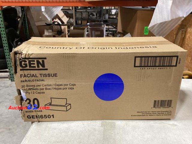 Lot 44-115b - GEN GEN6501B 2-Ply Flat Box Facial Tissue - White (3000/Carton)- Appears New With Box Damage  - Appears New, A basic inspection has been giv...