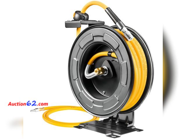 Lot 44-1103 - $99.99 Retail price - AIRZILLA Steel Retractable Air Hose Reel 3/8" Inch x 50' Feet Hybrid Polymer Hose, Heavy Duty Air Hose Reel included A...