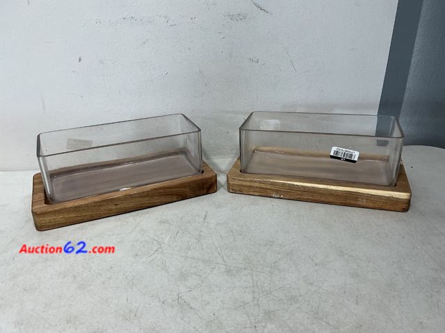 Lot 44-770 - Set of 2 C&amp;B Medium Glass Terrariums on Wooden Base See All Photo's Not Tested E-Commerce Return, A basic inspection has been given to t...