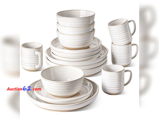 Lot 44-830i - $94.99 Retail price - LE TAUCI Dinnerware Sets 16 PCS, Stoneware Plates and Bowls Set, House Warming Wedding Present, Serve for 4 (10" Dinne...