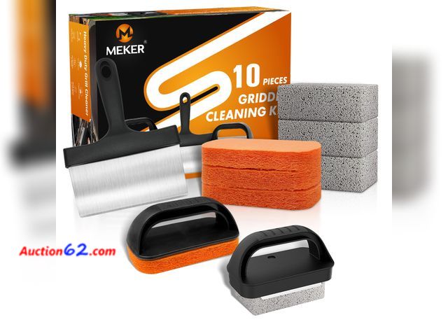 Lot 44-9047m - MEKER Griddle Cleaning Kit for Blackstone, Flat Top Grill Cleaning Kit with Grill Stone, Upgraded Scouring Pads &amp; Griddle Scraper &amp; ...