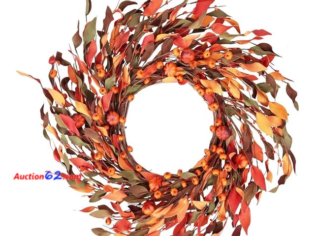 Lot 44-6576r - Lcyunli 24" Artificial Fall Wreath for Front Door Autumn Wreath with Berries Appears New, A basic inspection has been given to this item. So...